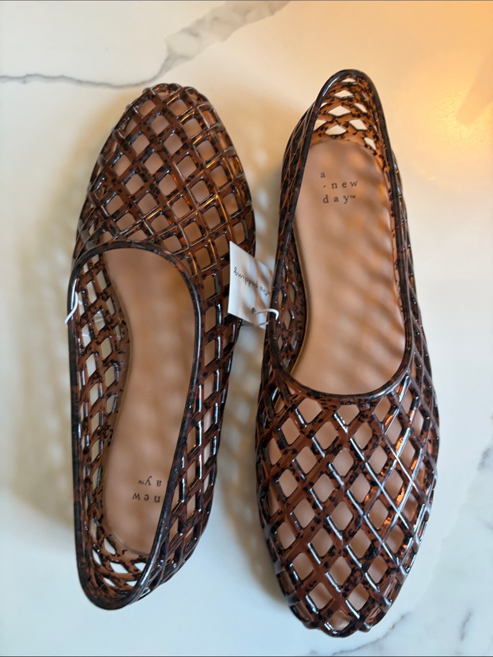 a new day Tortoiseshell Brown Lattice Jelly Flats
